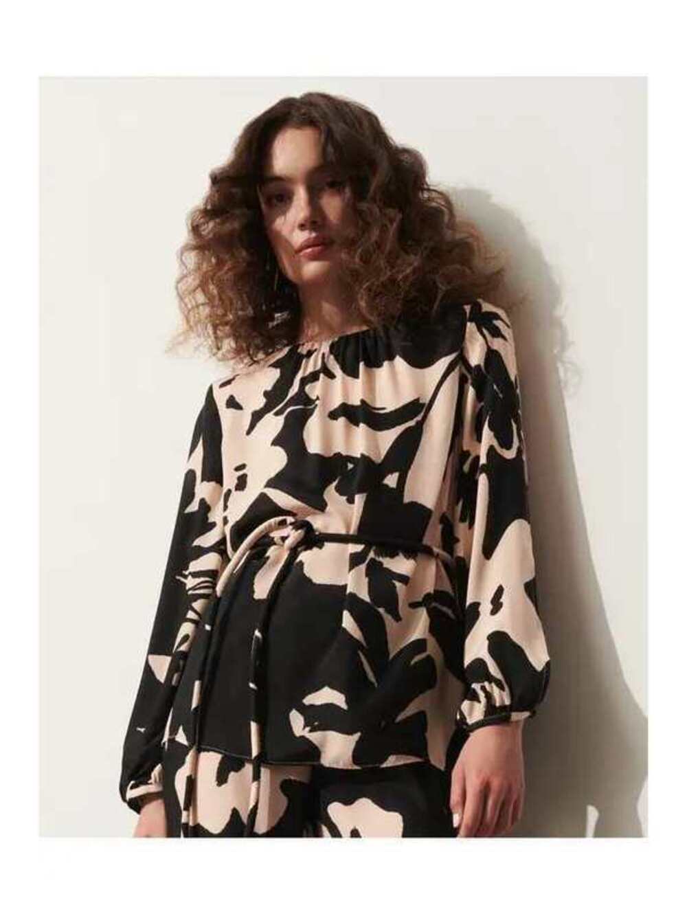 NWT Figue Kasey Floral Silk Slit Sleeve Tunic Black Ivory XL
